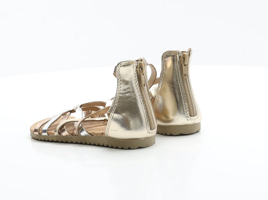 F&F Girls Gold Polyester Strappy Flat 13 EUR 32