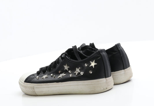 Preworn Girls Black Polyester Trainer Flat 4 EUR 37 - Star Detail