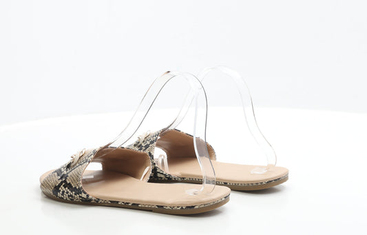 Primark Womens Brown Animal Print Polyester Slip On Flat UK 7 EUR 40 - Wide Fit