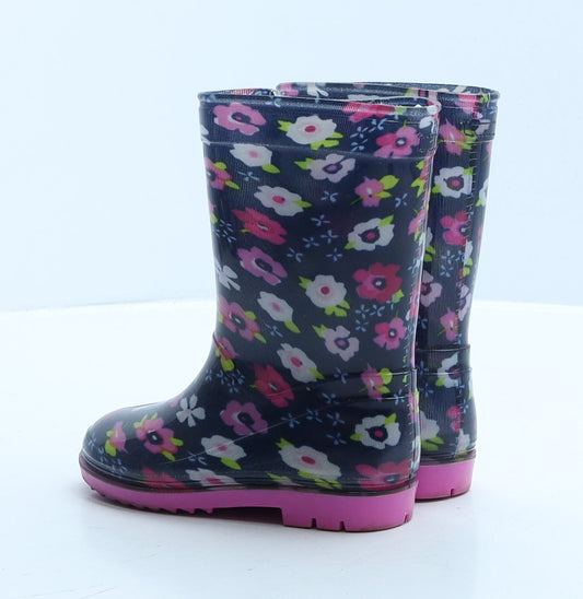 Preworn Girls Blue Floral Rubber Wellies Boot UK 6