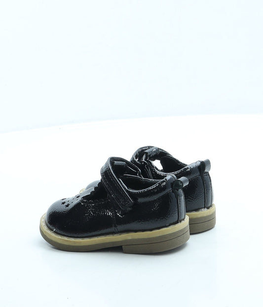 F&F Girls Black Leather Mary Jane Flat UK 4 20 - Stars