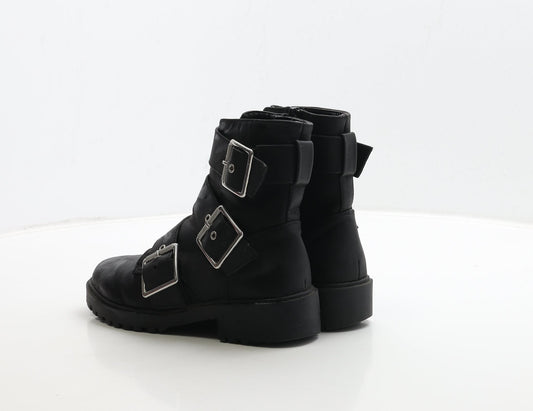 Primark Womens Black Leather Biker Boot UK 3 36