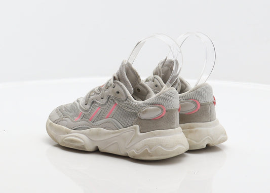 adidas Girls Grey Geometric Polyester Trainer UK 10