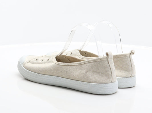 F&F Womens Beige Fabric Slip On Flat UK 7 41