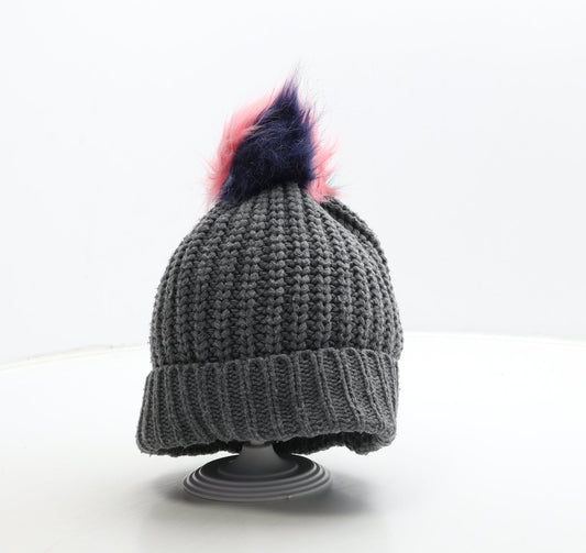 Primark Womens Grey Colourblock Acrylic Bobble Hat One Size