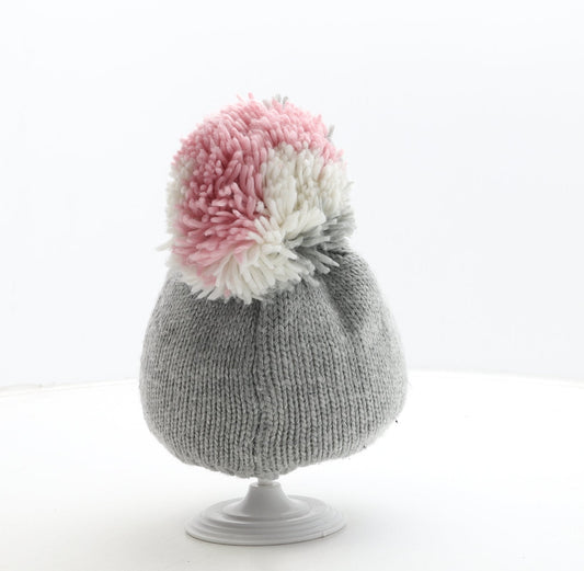 George Girls Grey Acrylic Bobble Hat One Size - Heart Detail