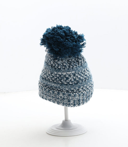 F&F Boys Blue Geometric Acrylic Bobble Hat Size S
