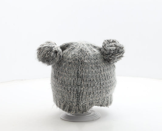 Preworn Girls Grey Acrylic Bobble Hat One Size - Owl Detail