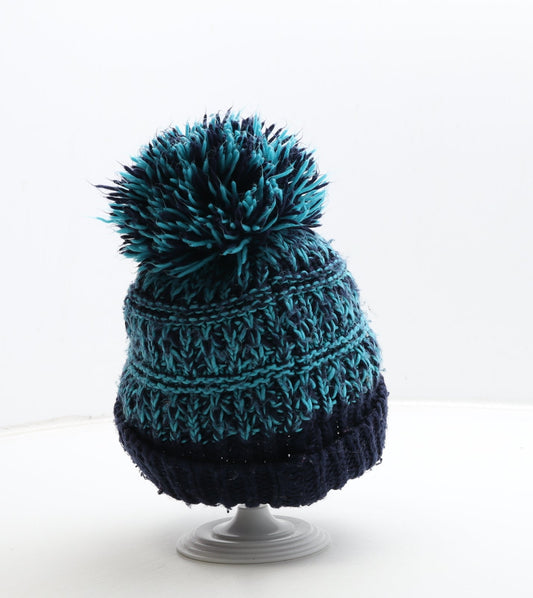 George Boys Blue Geometric Acrylic Bobble Hat Size S