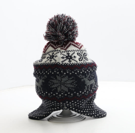 Primark Boys Black Fair Isle Acrylic Bonnet One Size