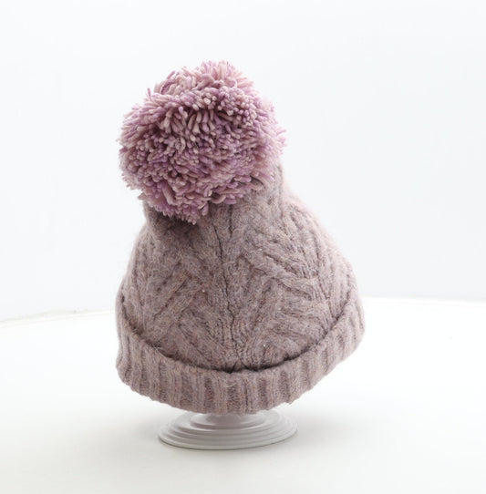 George Girls Purple Acrylic Bobble Hat One Size