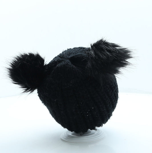 Atmosphere Girls Black Acrylic Bobble Hat One Size - Pom Pom