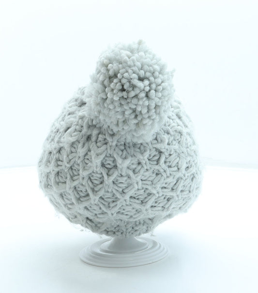 Primark Womens Grey Acrylic Bobble Hat One Size - Pom Pom
