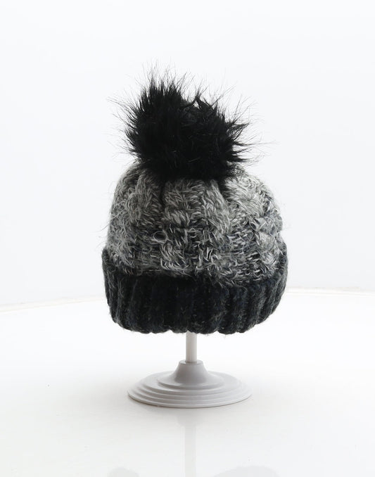 Primark Boys Grey Colourblock Acrylic Bobble Hat Size S