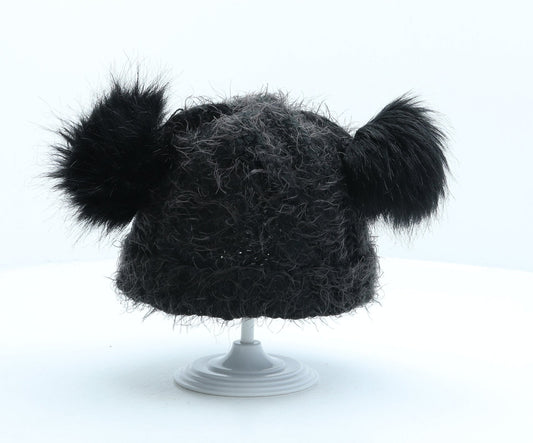 Preworn Girls Black Acrylic Bobble Hat One Size