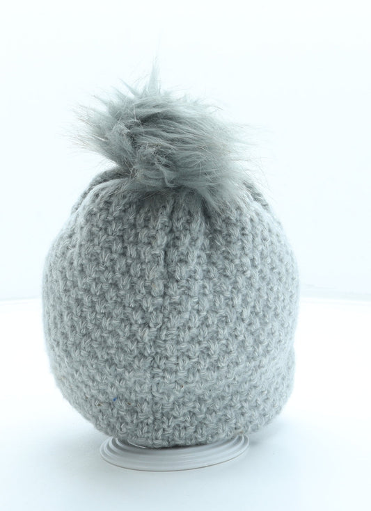 George Womens Grey Acrylic Bobble Hat One Size - Pom Pom