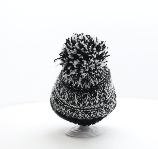 George Boys Black Fair Isle Acrylic Bobble Hat Size S