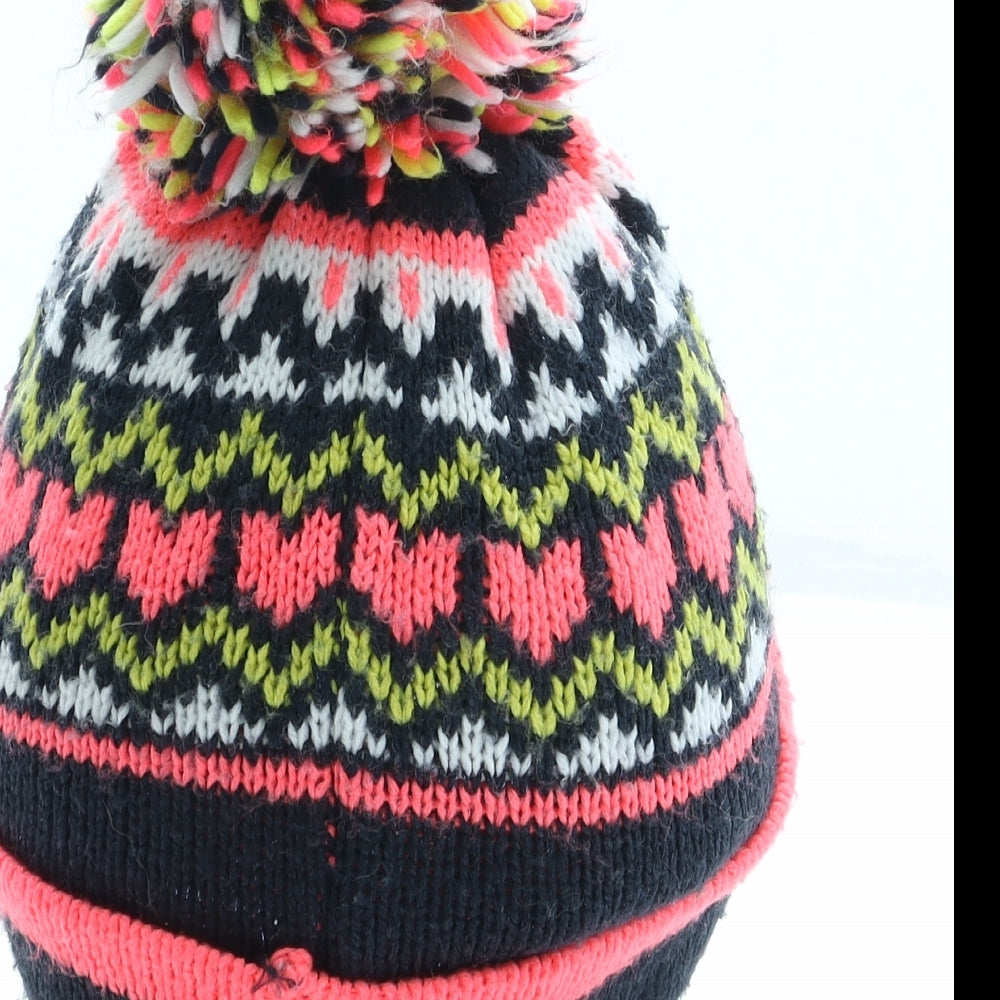 F&F Girls Multicoloured Fair Isle Acrylic Bobble Hat One Size - Pom Pom