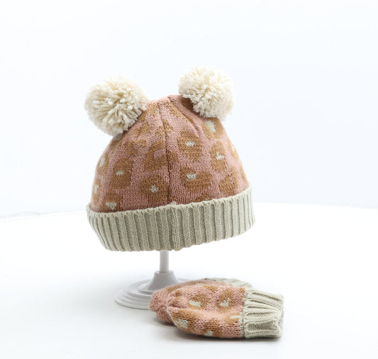 George Girls Multicoloured Geometric Polyester Bobble Hat Size S