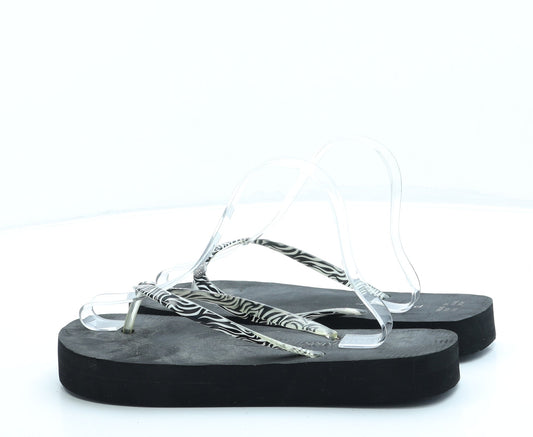 Primark Womens Black Animal Print Rubber Thong Sandal UK 7 40