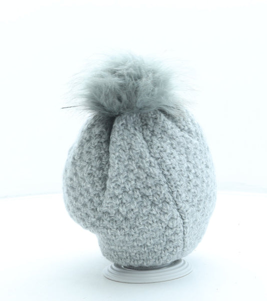 George Womens Grey Acrylic Bobble Hat One Size - Pom Pom