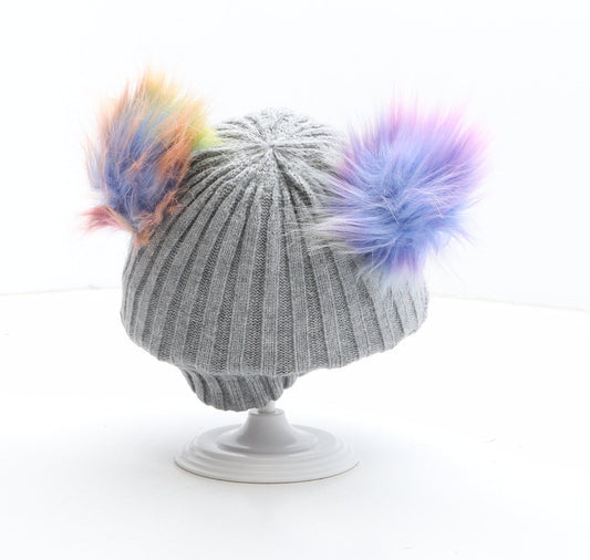 Preworn Girls Grey Acrylic Bobble Hat One Size