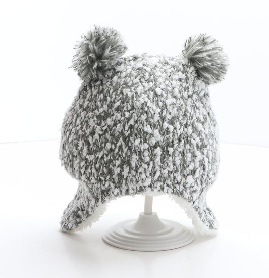 Preworn Girls Grey Geometric Acrylic Bobble Hat One Size - Bear