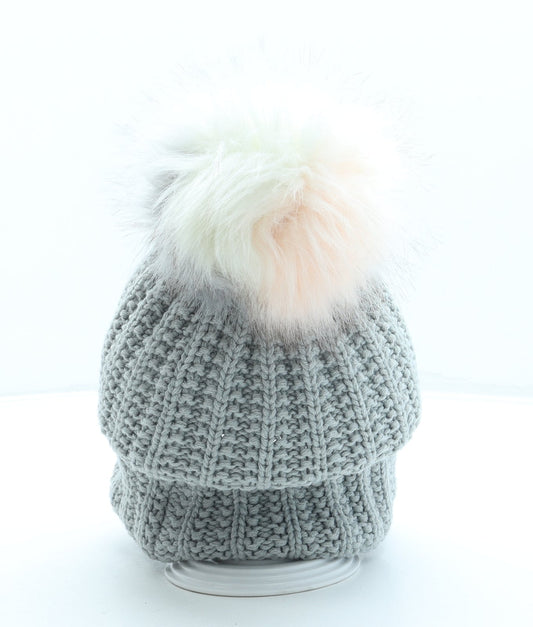 Primark Womens Grey Acrylic Bobble Hat One Size - Pom Pom