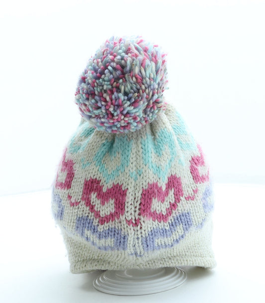 F&F Girls Beige Geometric Acrylic Bonnet One Size - Hearts