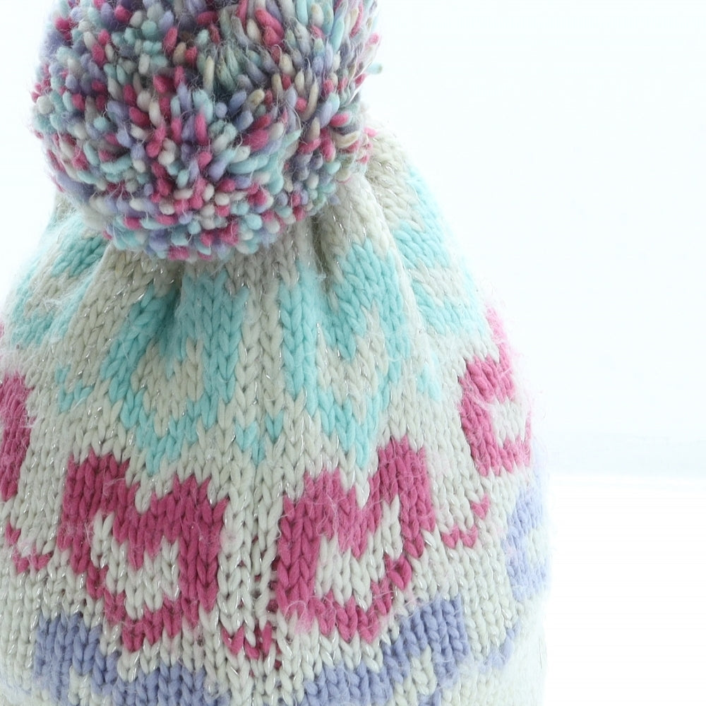 F&F Girls Beige Geometric Acrylic Bonnet One Size - Hearts