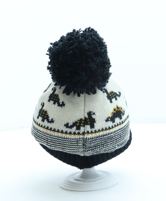 George Boys Blue Geometric Polyester Bobble Hat One Size - Dinosaur