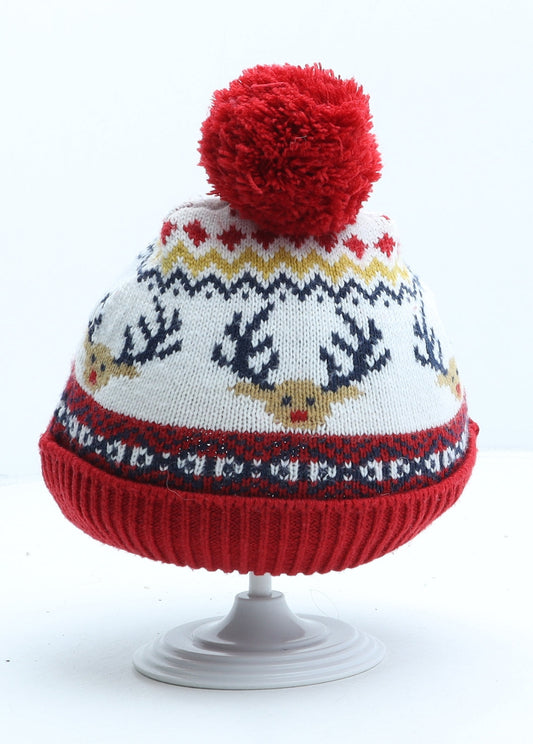 F&F Boys Multicoloured Fair Isle Acrylic Bobble Hat One Size - Christmas