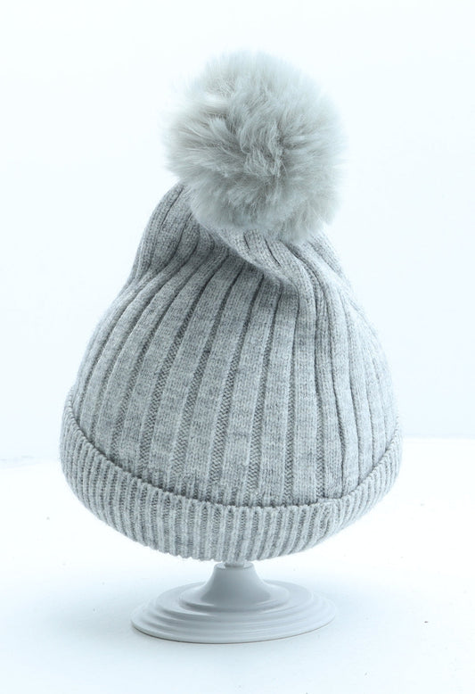 Primark Girls Grey Viscose Bobble Hat One Size