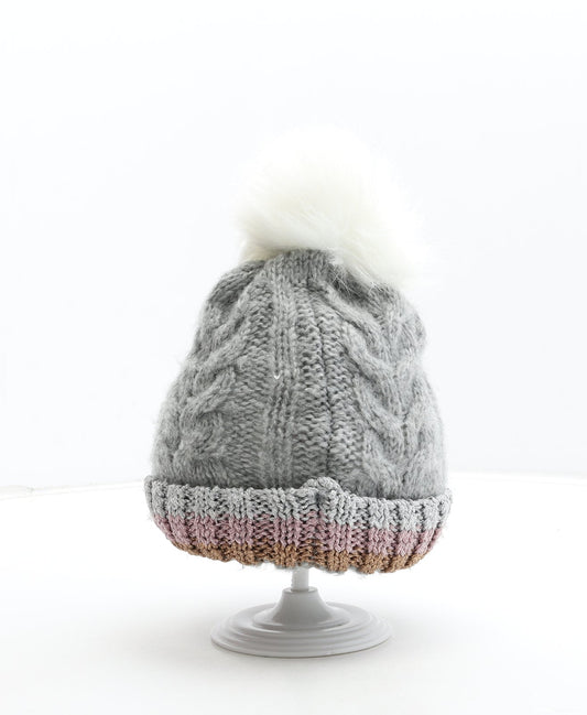 Primark Womens Grey Acrylic Bobble Hat Size M