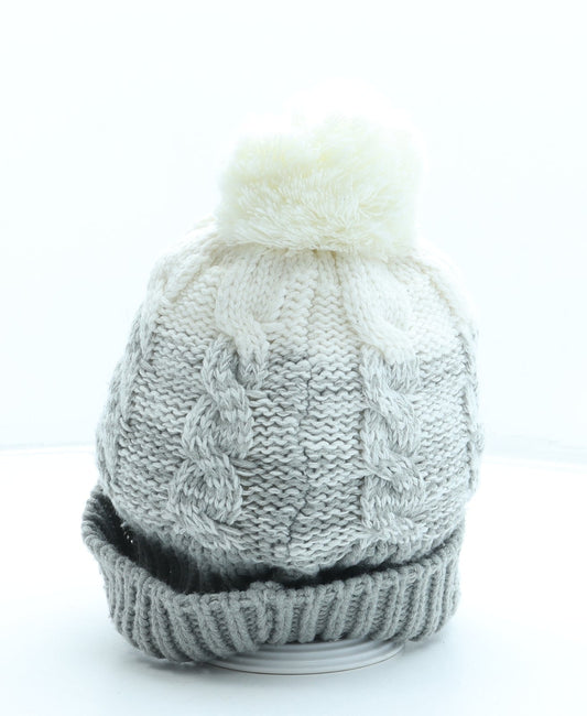 Primark Womens Grey Acrylic Bobble Hat One Size - Pom Pom