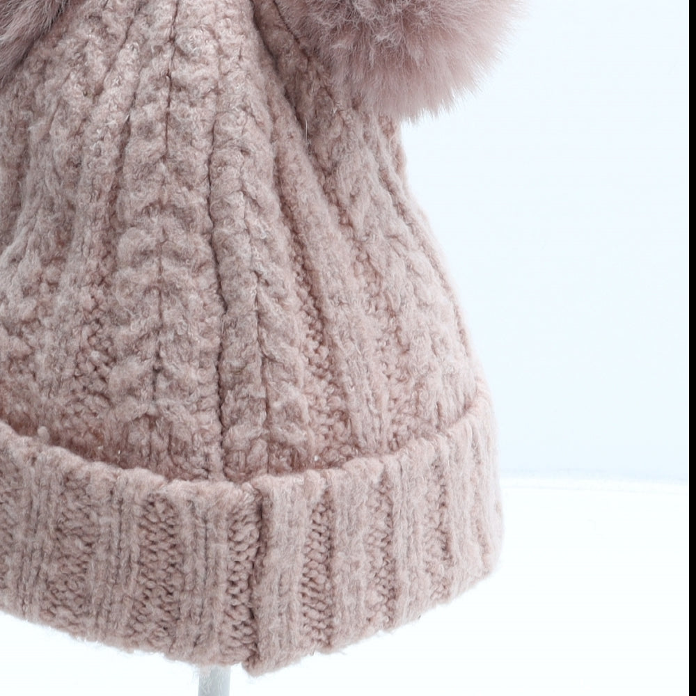 F&F Girls Pink Acrylic Bobble Hat One Size