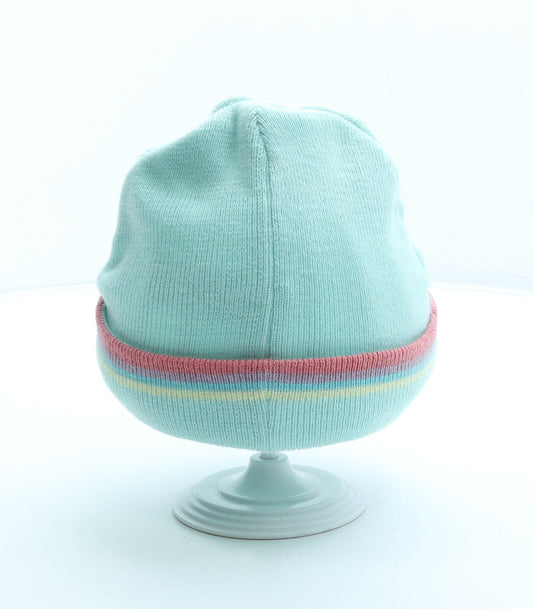 F&F Girls Blue Acrylic Beanie Size S - Be Kind rainbow