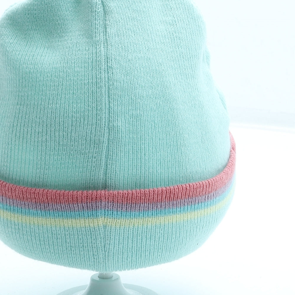 F&F Girls Blue Acrylic Beanie Size S - Be Kind rainbow