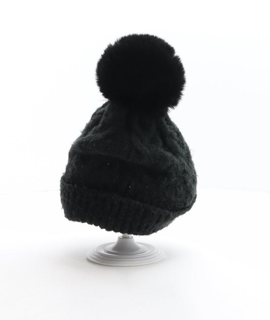 F&F Womens Black Acrylic Bobble Hat One Size