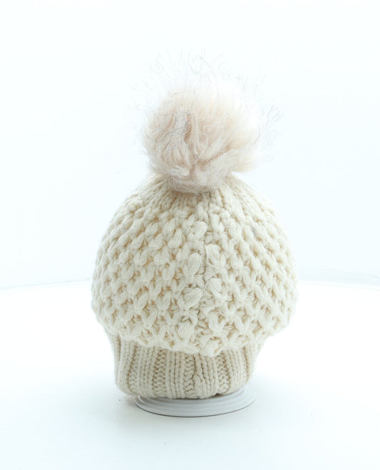 Primark Womens Beige Acrylic Bobble Hat One Size - Faux fur