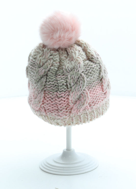 George Girls Pink Acrylic Bobble Hat Size S
