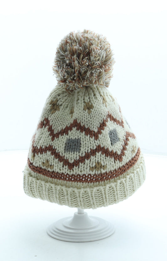 George Boys Brown Fair Isle Acrylic Bobble Hat Size S