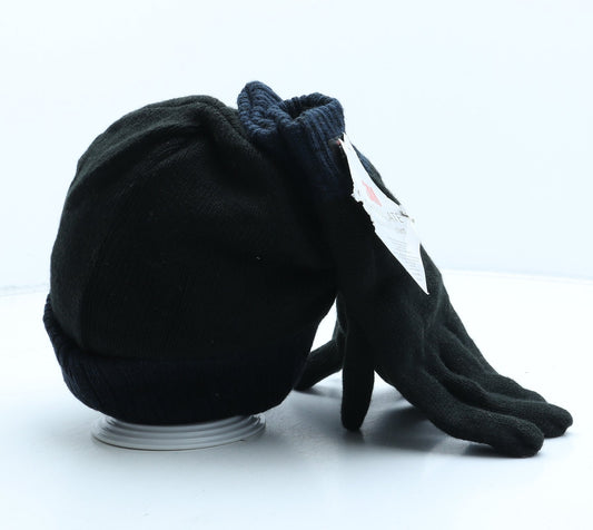 George Mens Black Acrylic Beanie Size L - Gloves Included