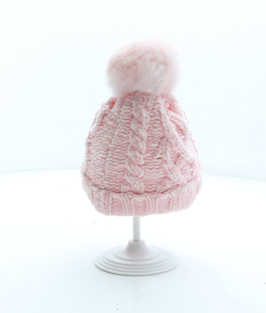 F&F Girls Pink Polyester Bobble Hat Size S