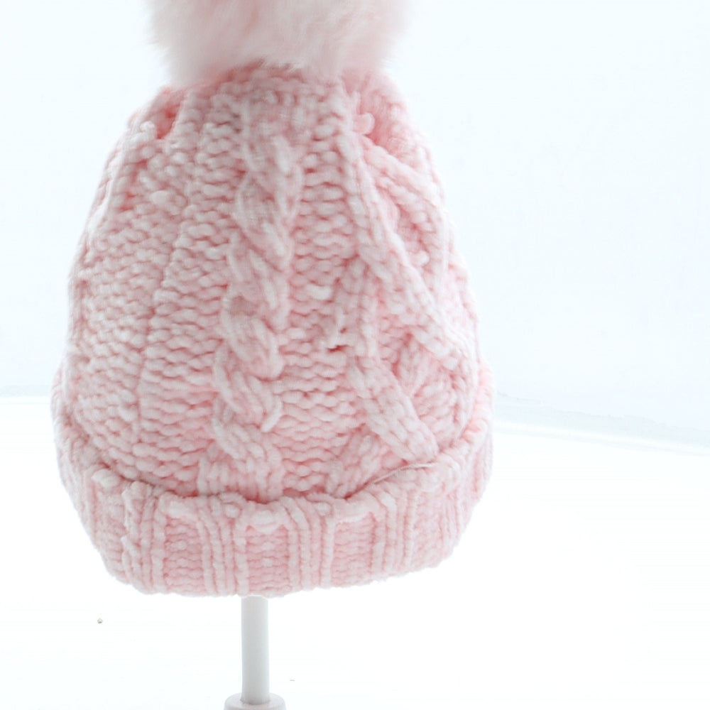 F&F Girls Pink Polyester Bobble Hat Size S