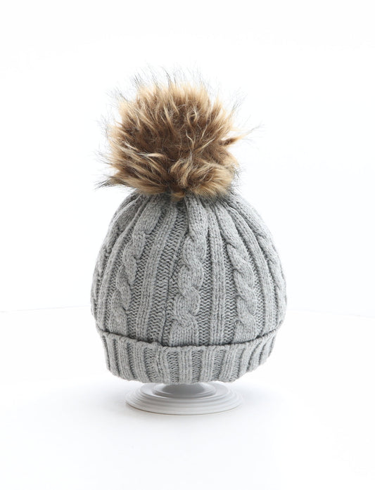 Preworn Girls Grey Acrylic Bobble Hat One Size