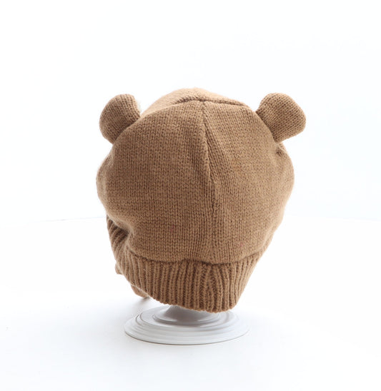 George Boys Brown Acrylic Bonnet One Size - Bear design