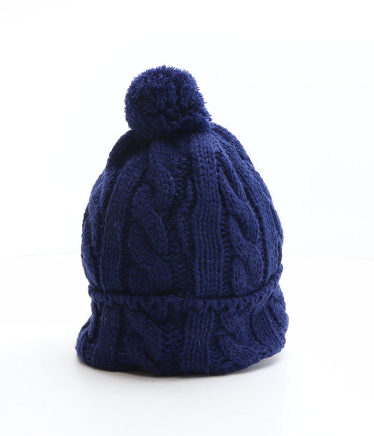 Preworn Mens Blue Acrylic Beanie One Size - Pom Pom