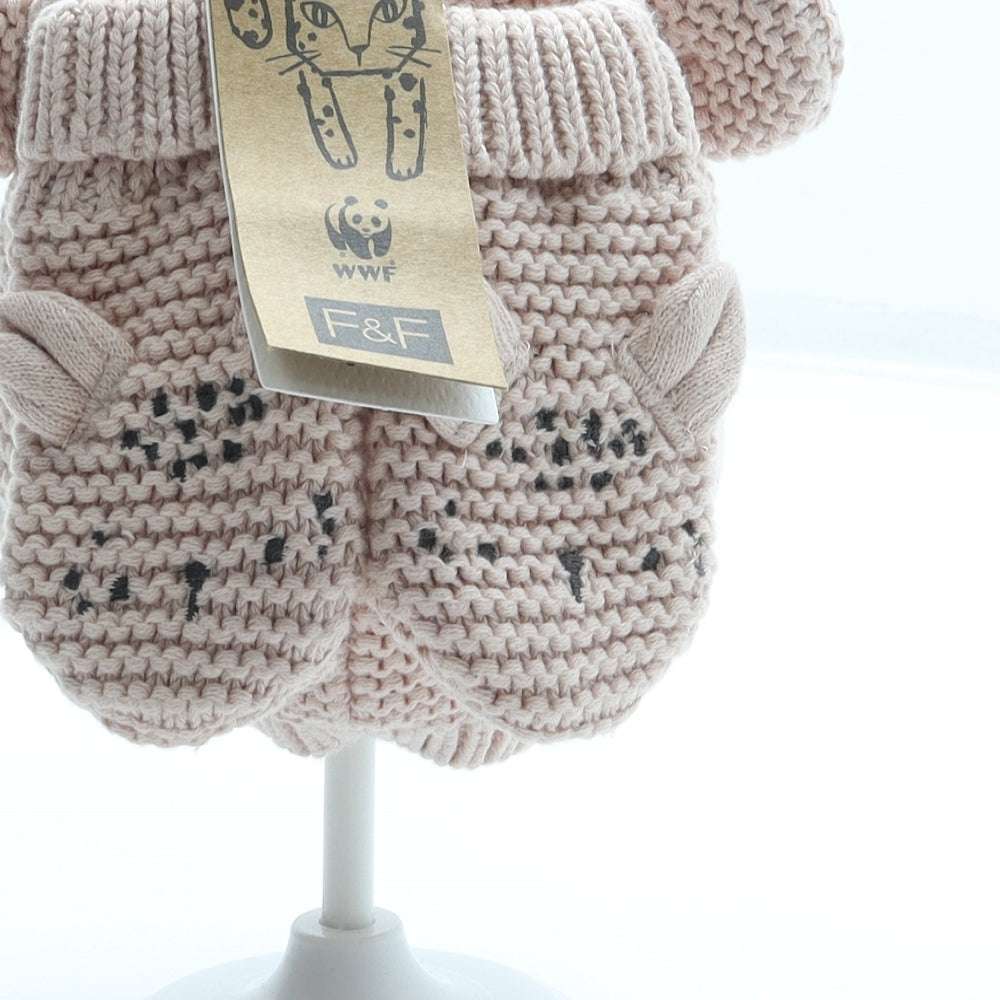 F&F Girls Pink Animal Print Acrylic Beanie One Size - Leopard Ears