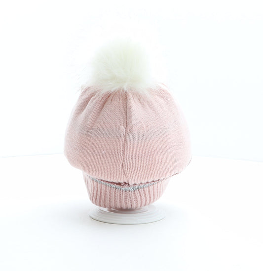 Preworn Girls Pink Acrylic Bobble Hat One Size - Unicorn Design